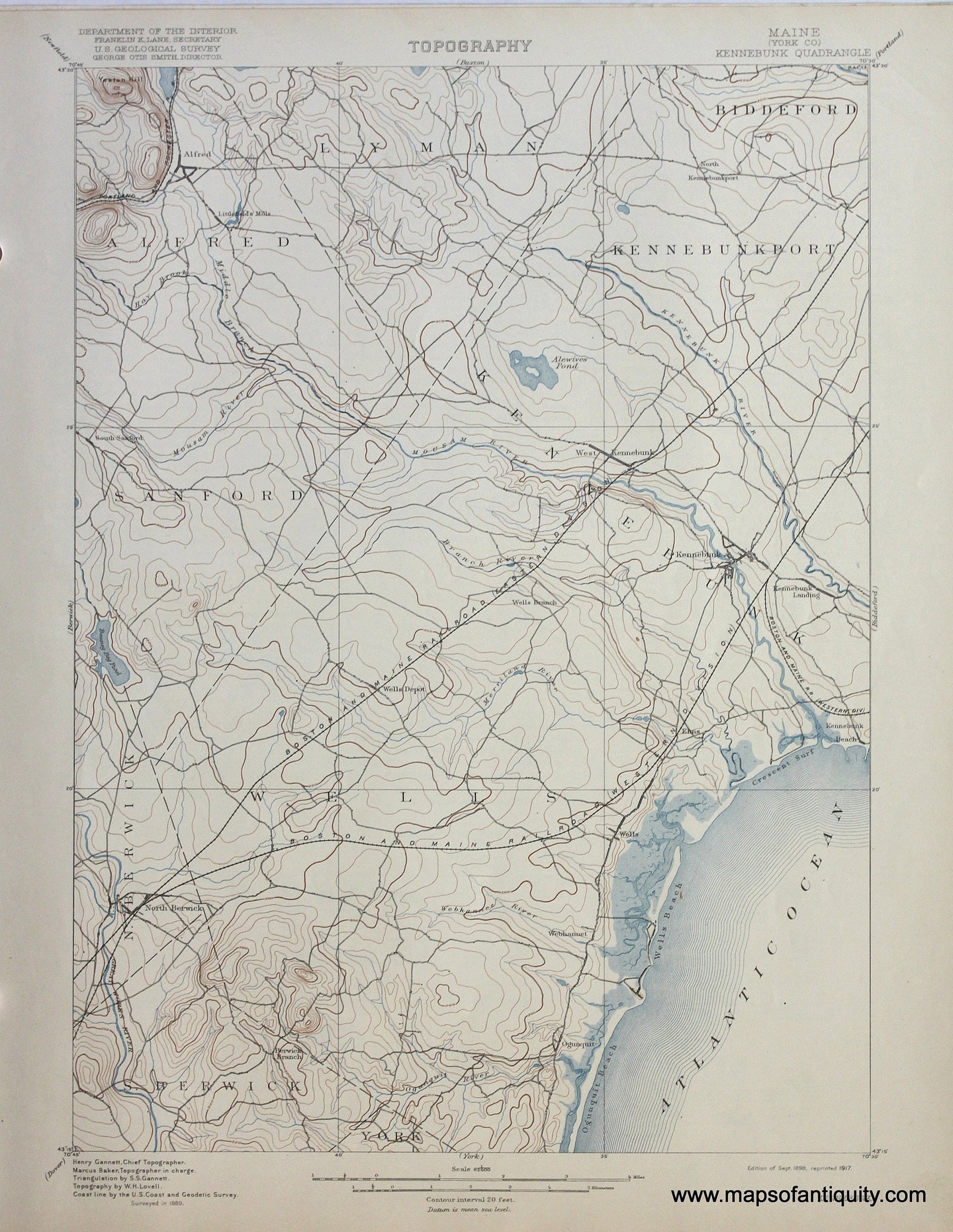 Genuine-Antique-Map-Kennebunk-Maine--1917-US-Geological-Survey--Maps-Of-Antiquity