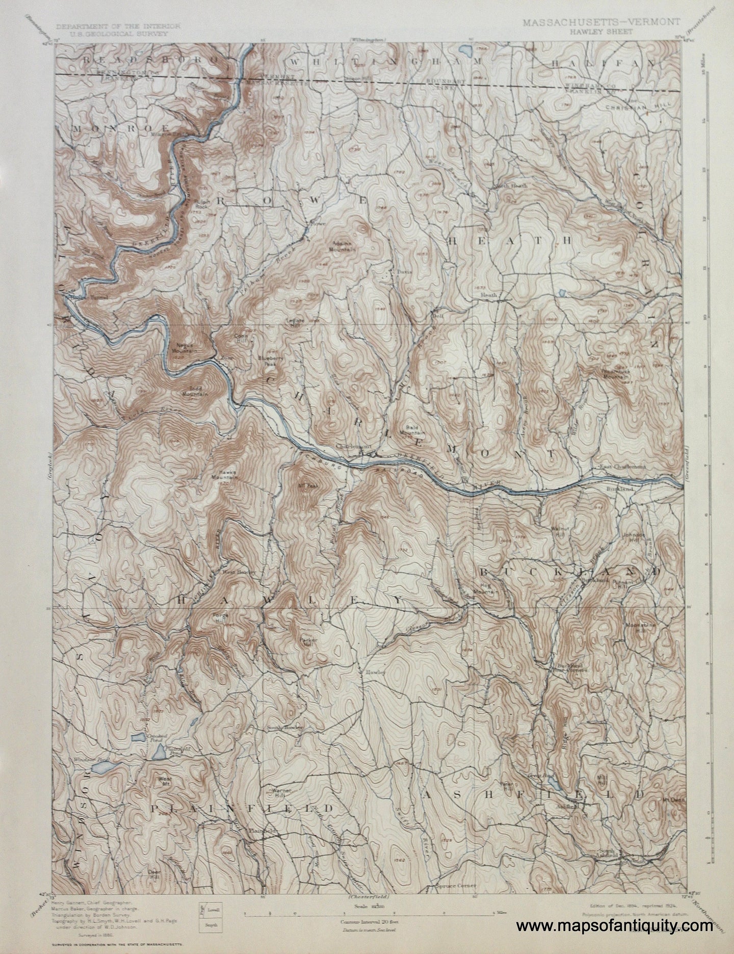 Genuine-Antique-Map-Hawley-Massachusetts-Vermont--1924-US-Geological-Survey--Maps-Of-Antiquity