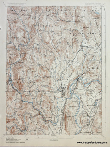 Genuine-Antique-Map-Greenfield-Massachusetts-Vermont--1923-US-Geological-Survey--Maps-Of-Antiquity