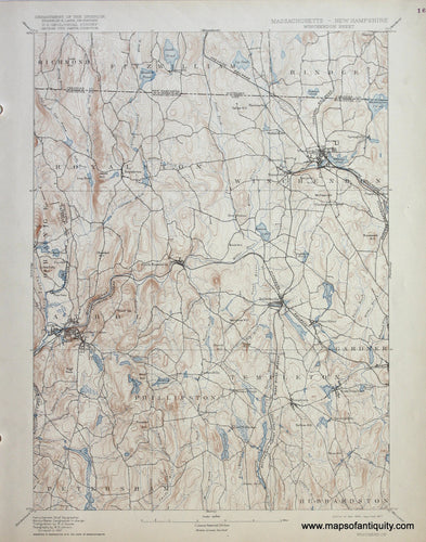 Genuine-Antique-Map-Winchendon-Massachusetts-New-Hampshire--1917-US-Geological-Survey--Maps-Of-Antiquity