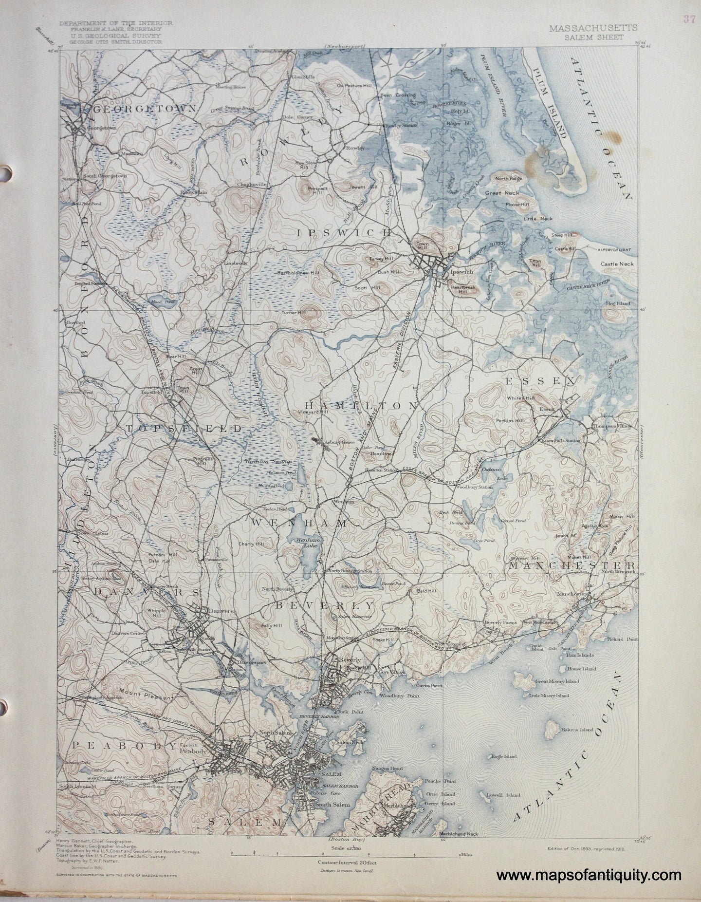 Genuine-Antique-Map-Salem-Massachusetts--1916-US-Geological-Survey--Maps-Of-Antiquity