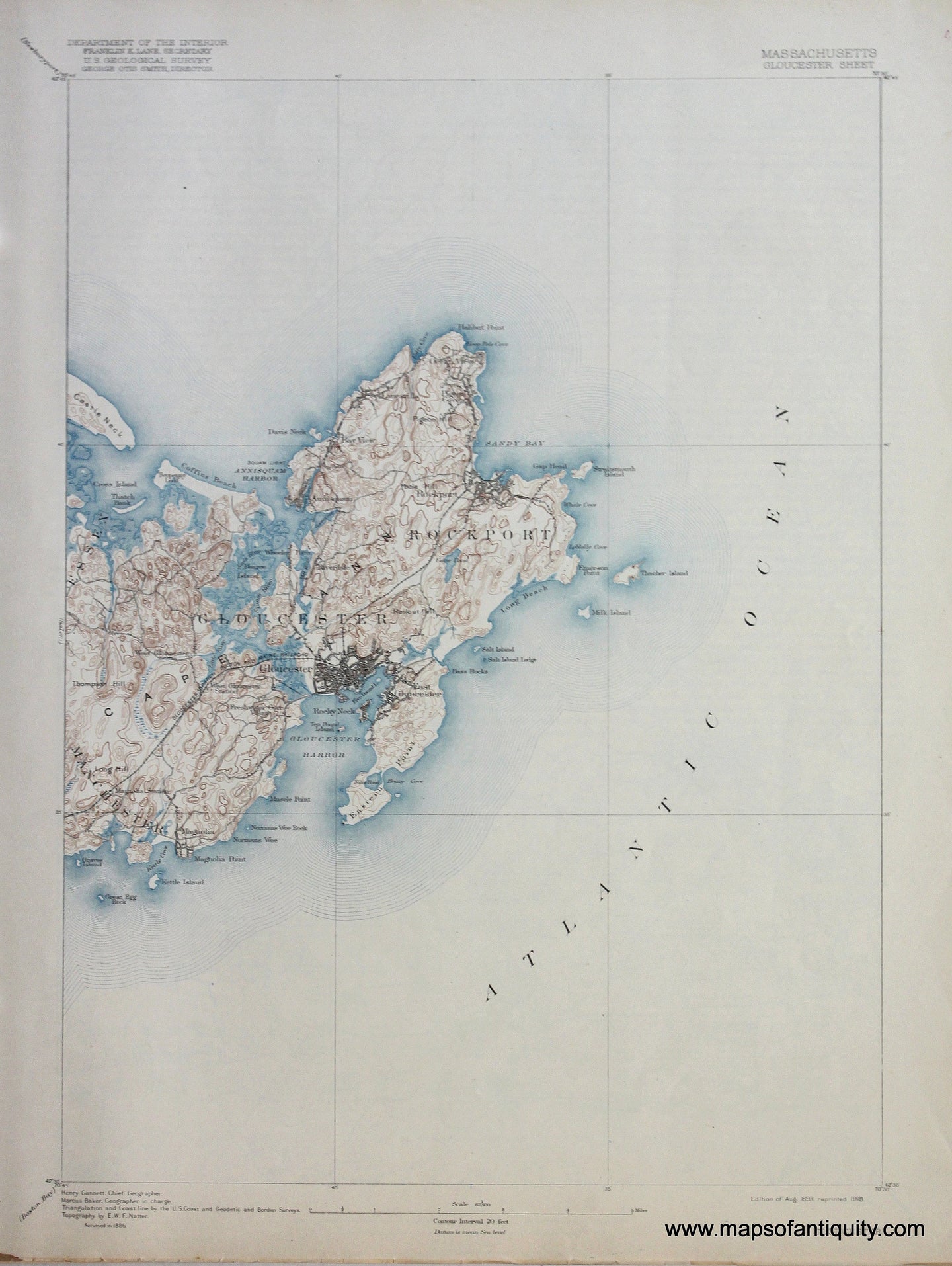 Genuine-Antique-Map-Gloucester-Massachusetts--1918-US-Geological-Survey--Maps-Of-Antiquity