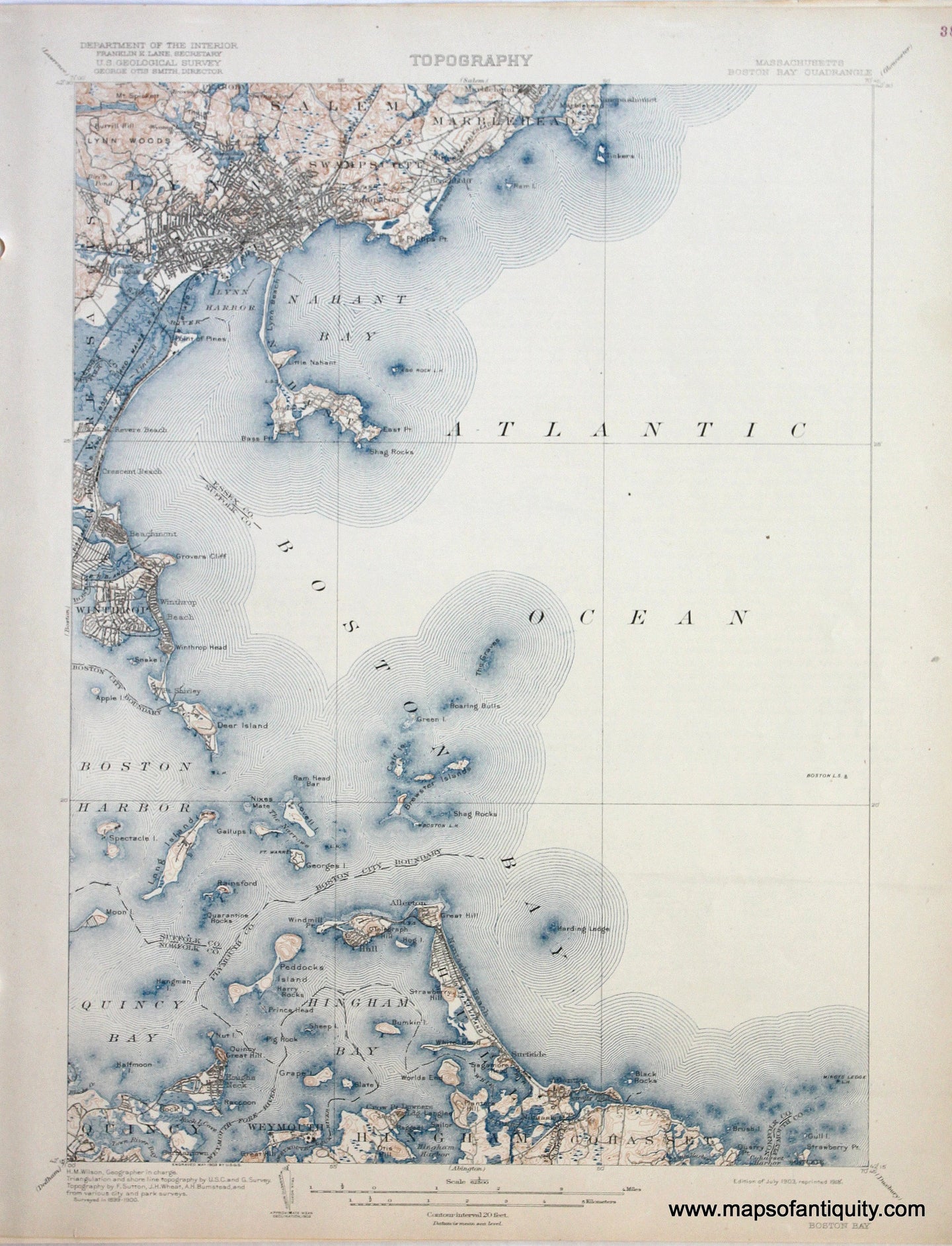 Genuine-Antique-Map-Boston-Bay-Massachusetts--1918-US-Geological-Survey--Maps-Of-Antiquity