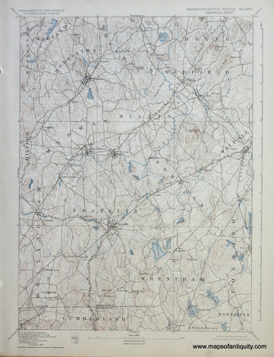 Genuine-Antique-Map-Franklin-Massachusetts-Rhode-Island--1928-US-Geological-Survey--Maps-Of-Antiquity