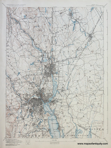 Genuine-Antique-Map-Providence-Massachusetts-Rhode-Island--1926-US-Geological-Survey--Maps-Of-Antiquity