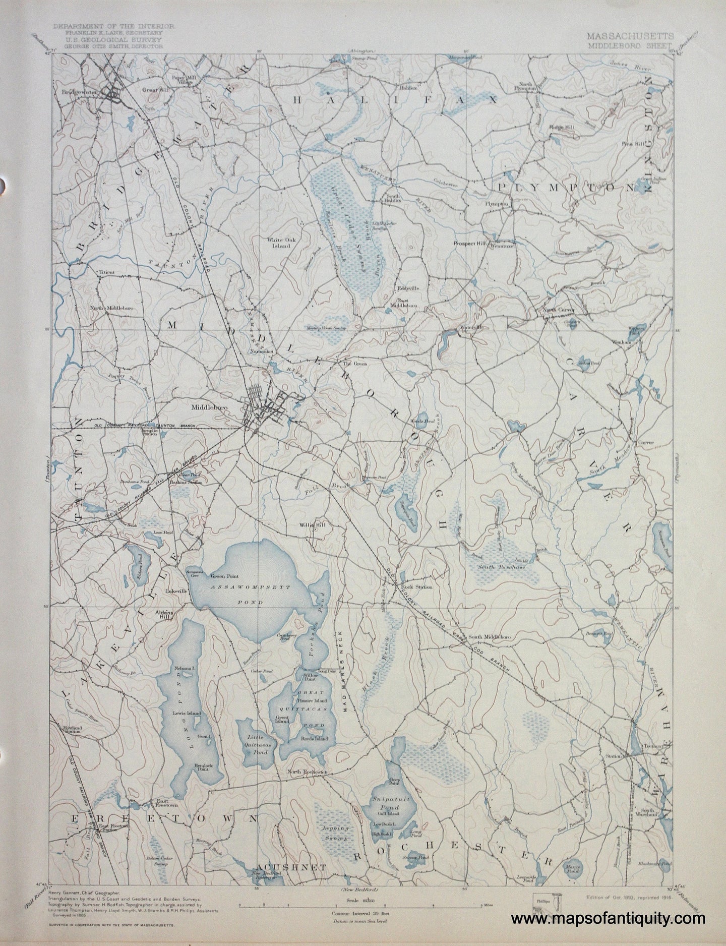 Genuine-Antique-Map-Middleboro-Massachusetts--1916-US-Geological-Survey--Maps-Of-Antiquity