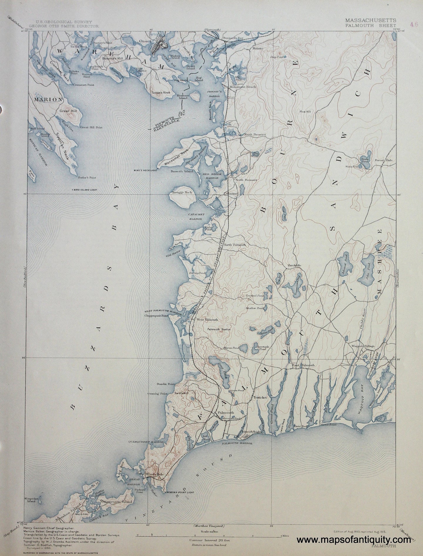 Genuine-Antique-Map-Falmouth-Massachusetts--1915-US-Geological-Survey--Maps-Of-Antiquity
