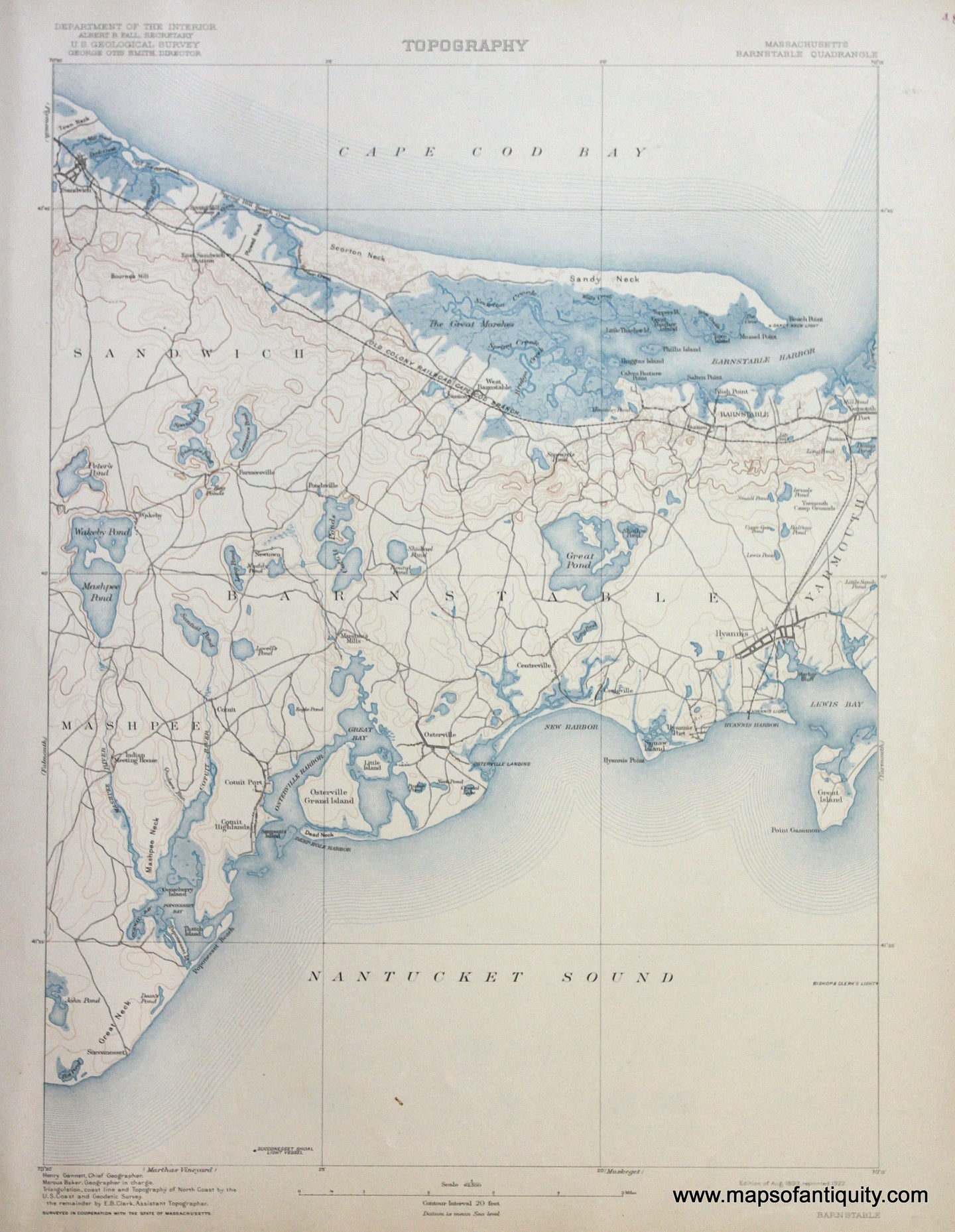 Genuine-Antique-Map-Barnstable-Massachusetts--1922-US-Geological-Survey--Maps-Of-Antiquity