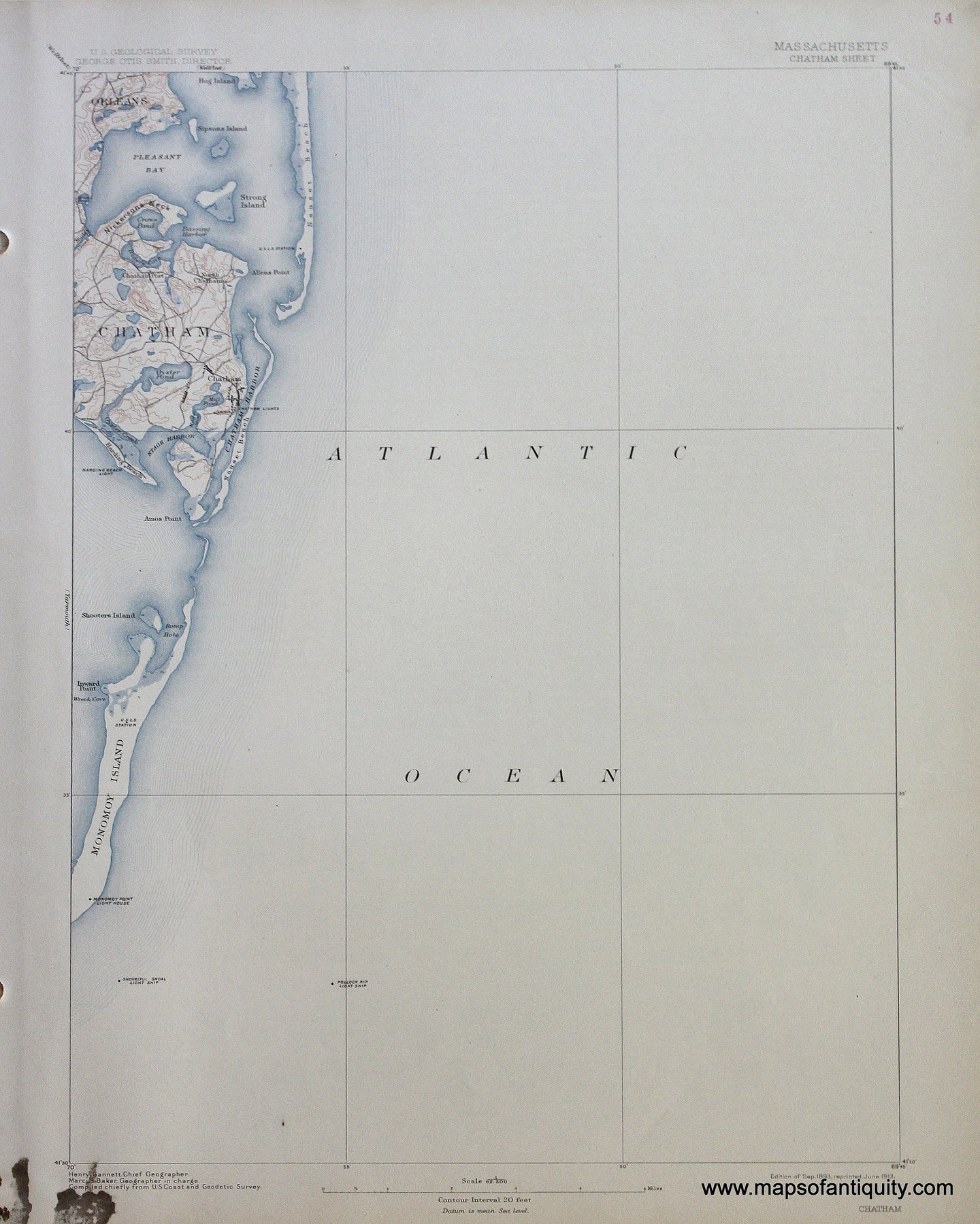 Genuine-Antique-Map-Chatham-Massachusetts--1913-US-Geological-Survey--Maps-Of-Antiquity