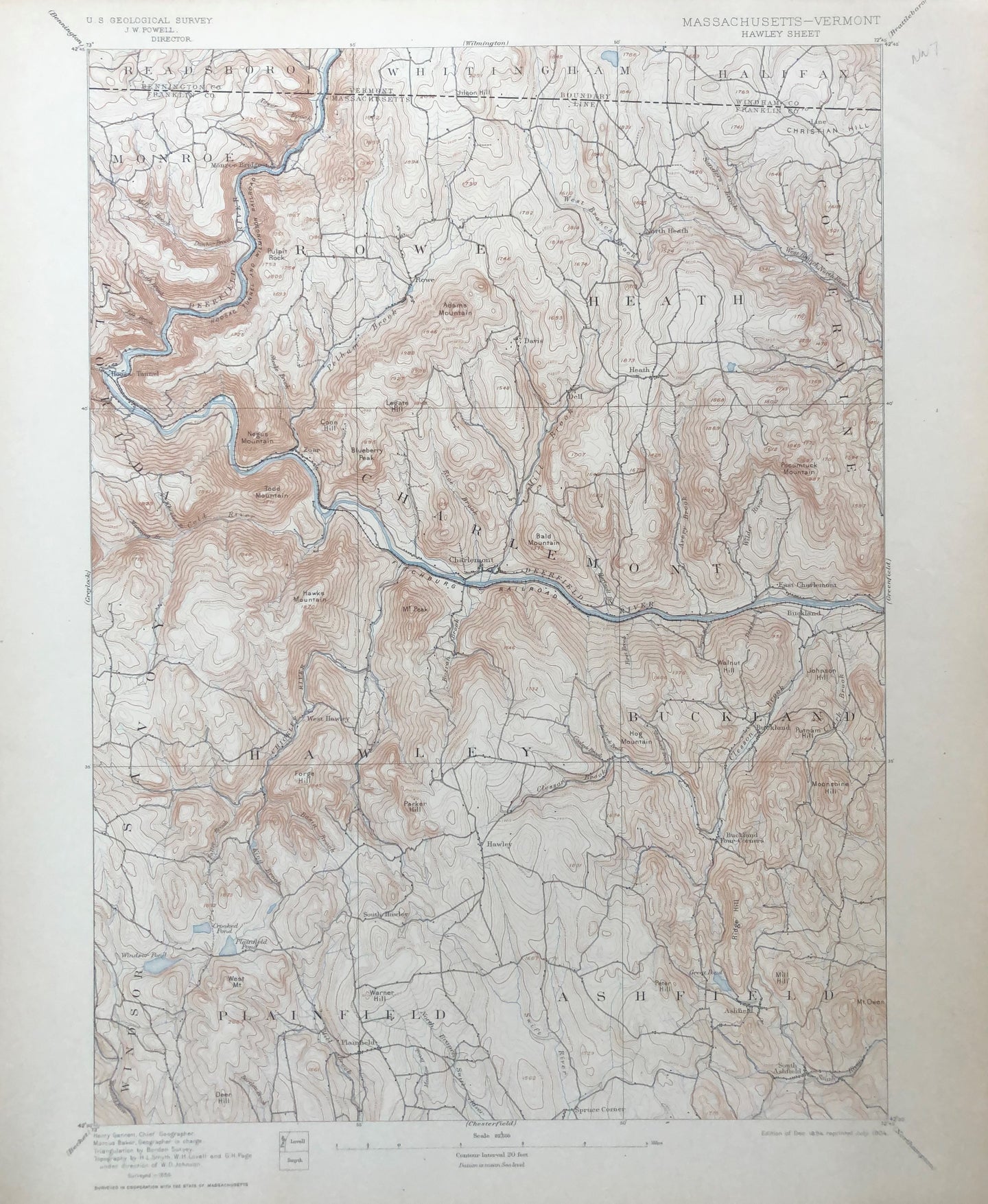 Genuine-Antique-Topographic-map-Hawley-and-Charlemont-Massachusetts-MA-Antique-Topo-Map-Antique-Geological-&-Topographical-Maps-Massachusetts-1904-USGS-Maps-Of-Antiquity-1800s-19th-century