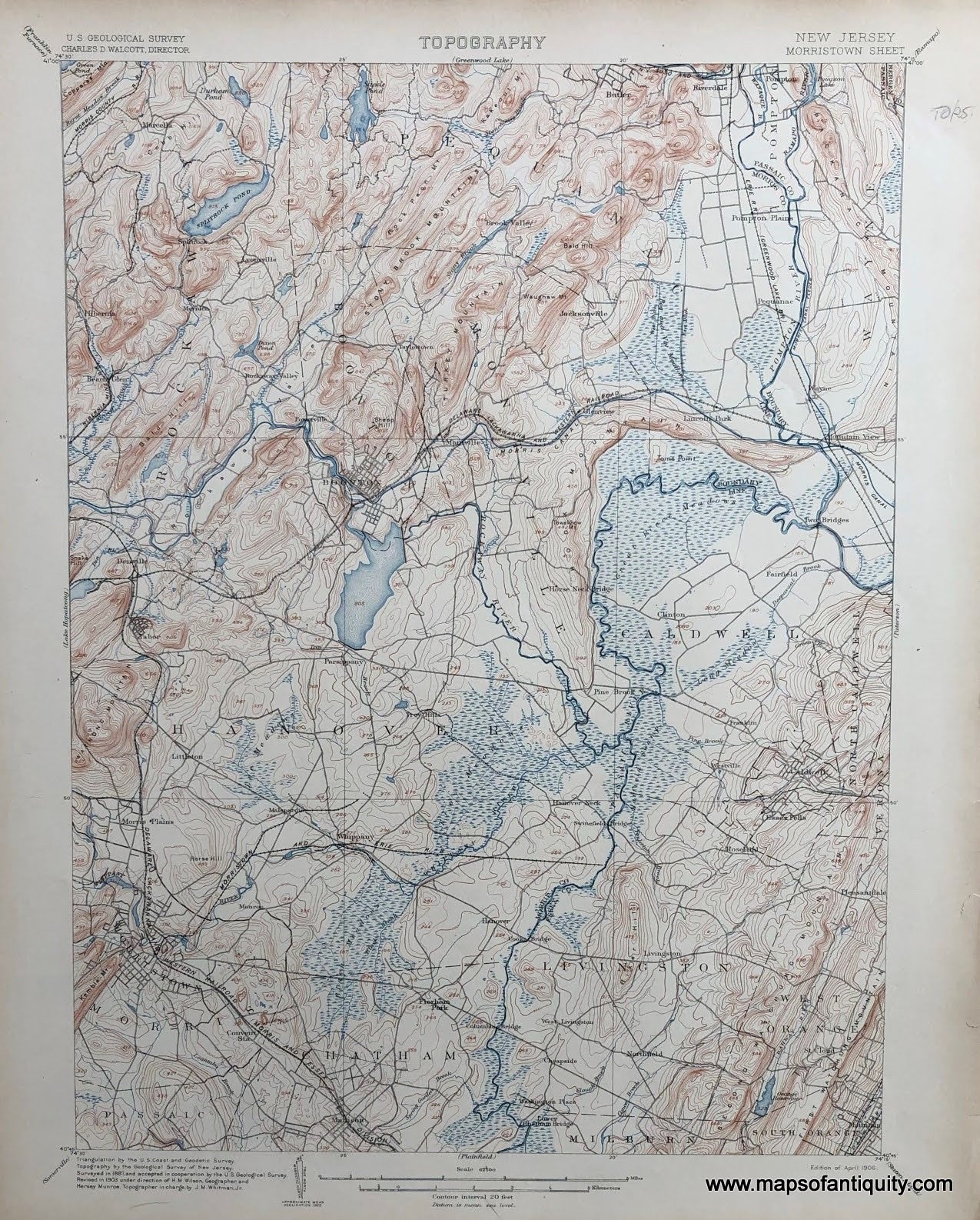 Genuine-Antique-Topographic-map-Morristown-New-Jersey-Antique-Top-Map---NJ-Antique-Geological-&-Topographical-Maps-New-Jersey-1906-USGS-Maps-Of-Antiquity