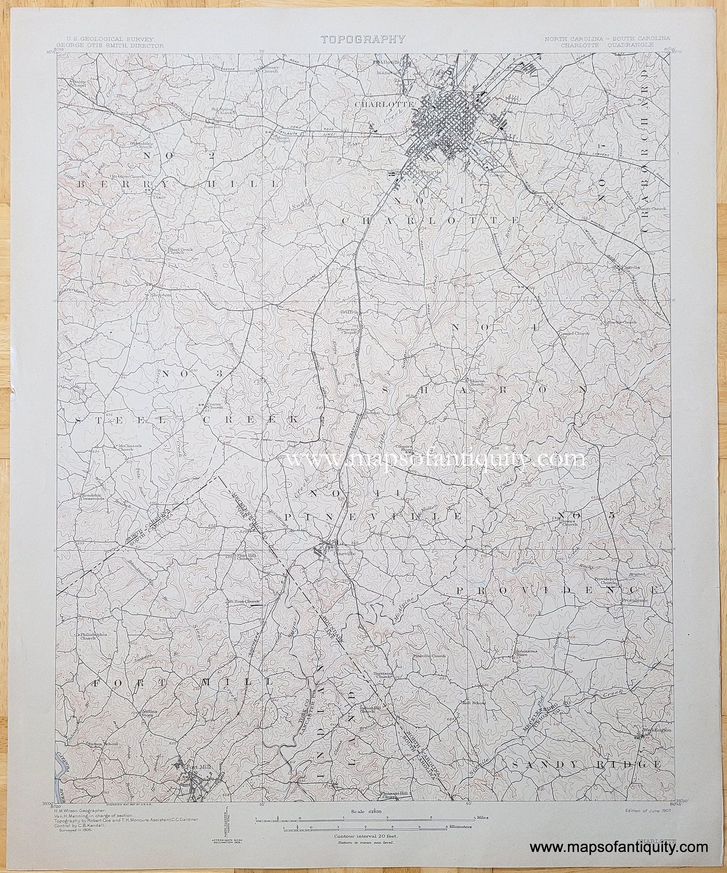 Genuine-Antique-Topographic-Map-North-Carolina-South-Carolina-Charlotte-Quadrangle-1907-US-Geological-Survey-Maps-Of-Antiquity