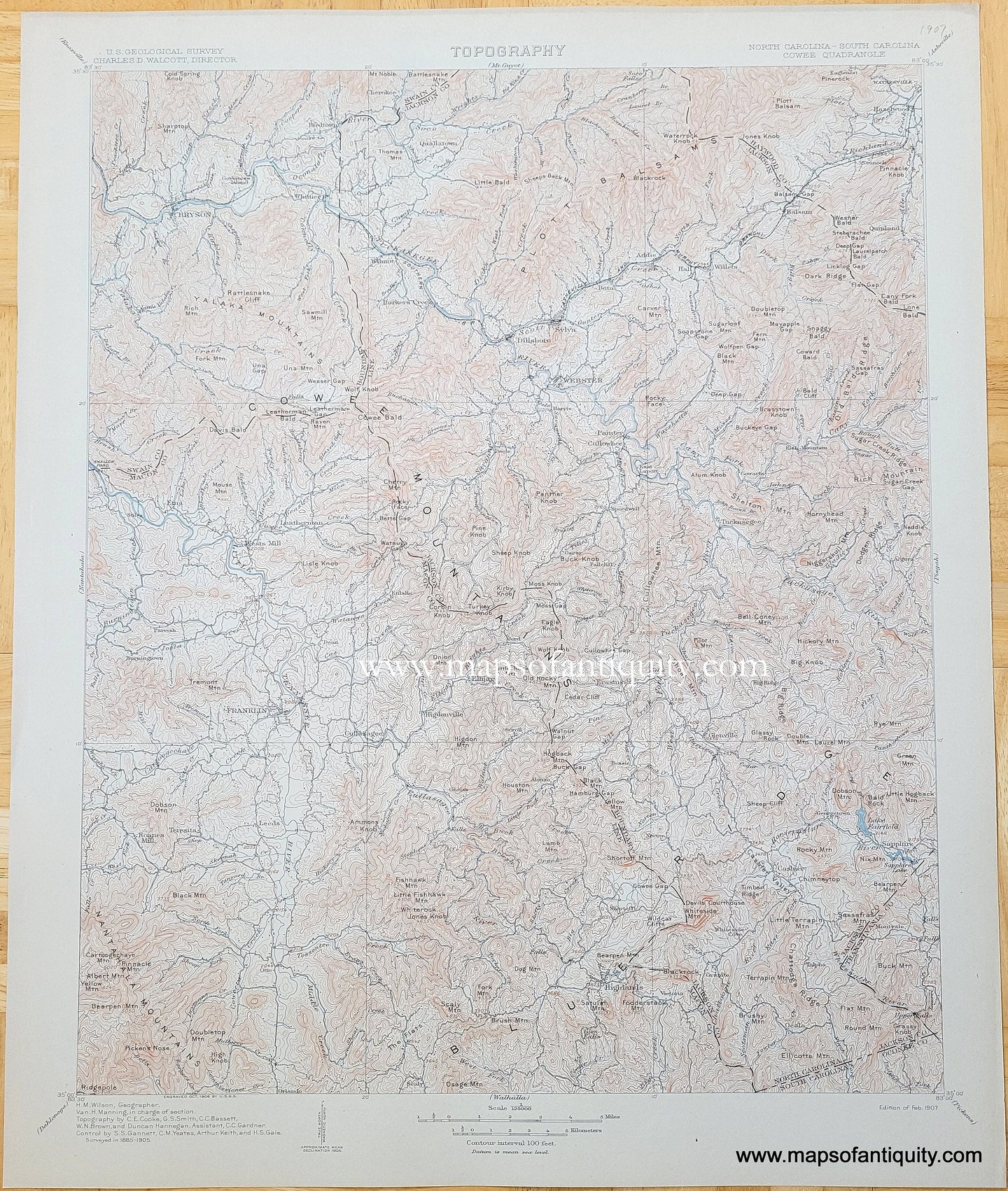 Genuine-Antique-Topographic-Map-North-Carolina-South-Carolina-Cowee-Quadrangle-1907-US-Geological-Survey-Maps-Of-Antiquity