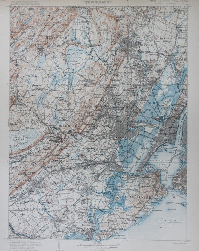 Genuine-Antique-Topographic-Map-Passaic-New-Jersey-New-York--New-Jersey-New-York--1905-U-S-Geological-Survey--Maps-Of-Antiquity