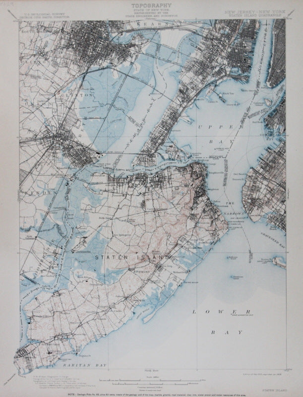Genuine-Antique-Topographic-Map-Staten-Island-New-Jersey-New-York--New-Jersey-New-York--1908-U-S-Geological-Survey--Maps-Of-Antiquity