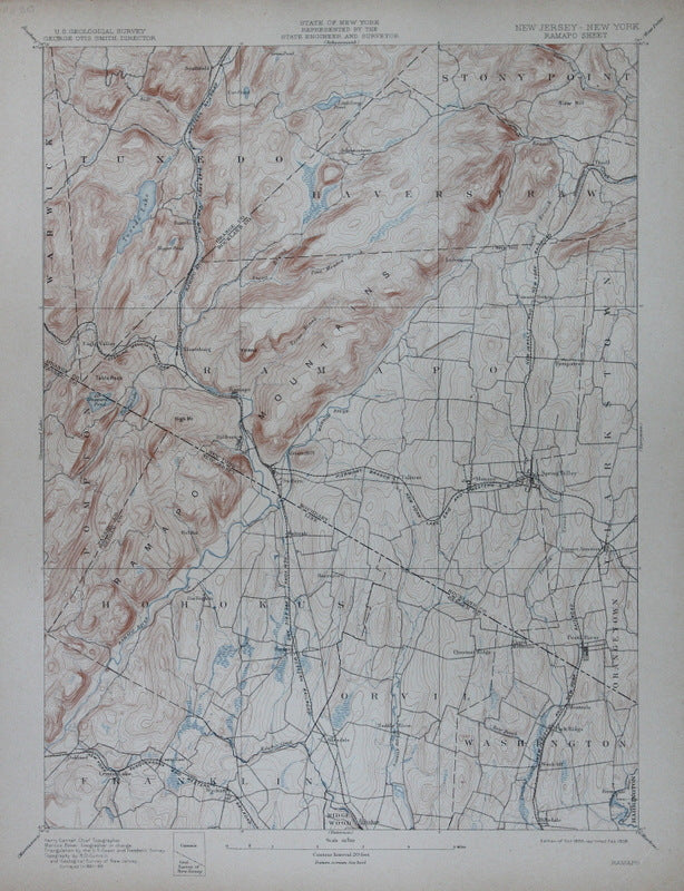 Genuine-Antique-Topographic-Map-Ramapo-New-Jersey-New-York--New-Jersey-New-York--1908-U-S-Geological-Survey--Maps-Of-Antiquity