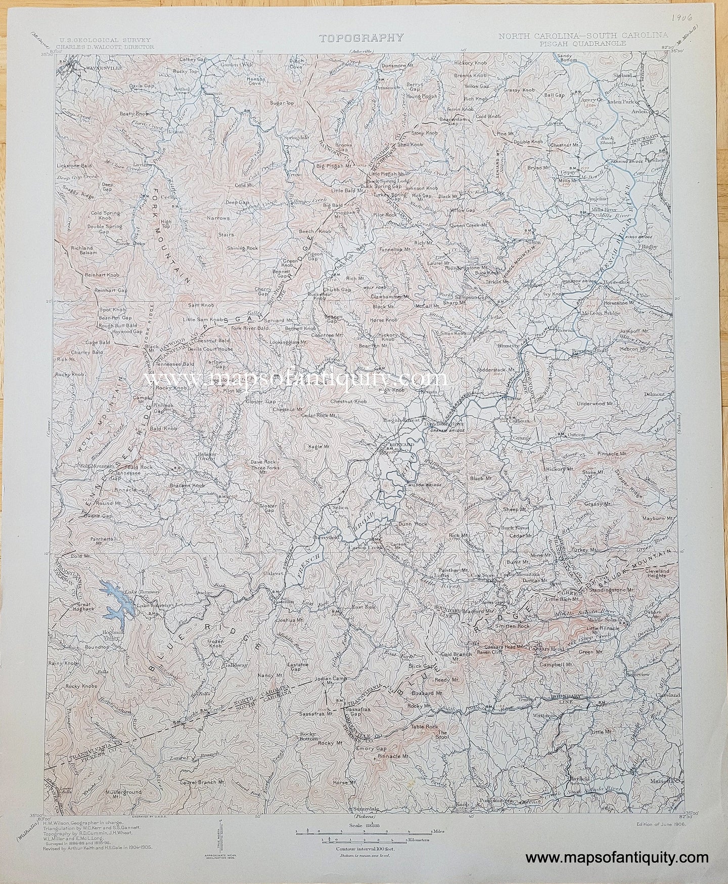 Genuine-Antique-Topographic-Map-North-Carolina-South-Carolina-Pisgah-Quadrangle-1906-US-Geological-Survey-Maps-Of-Antiquity