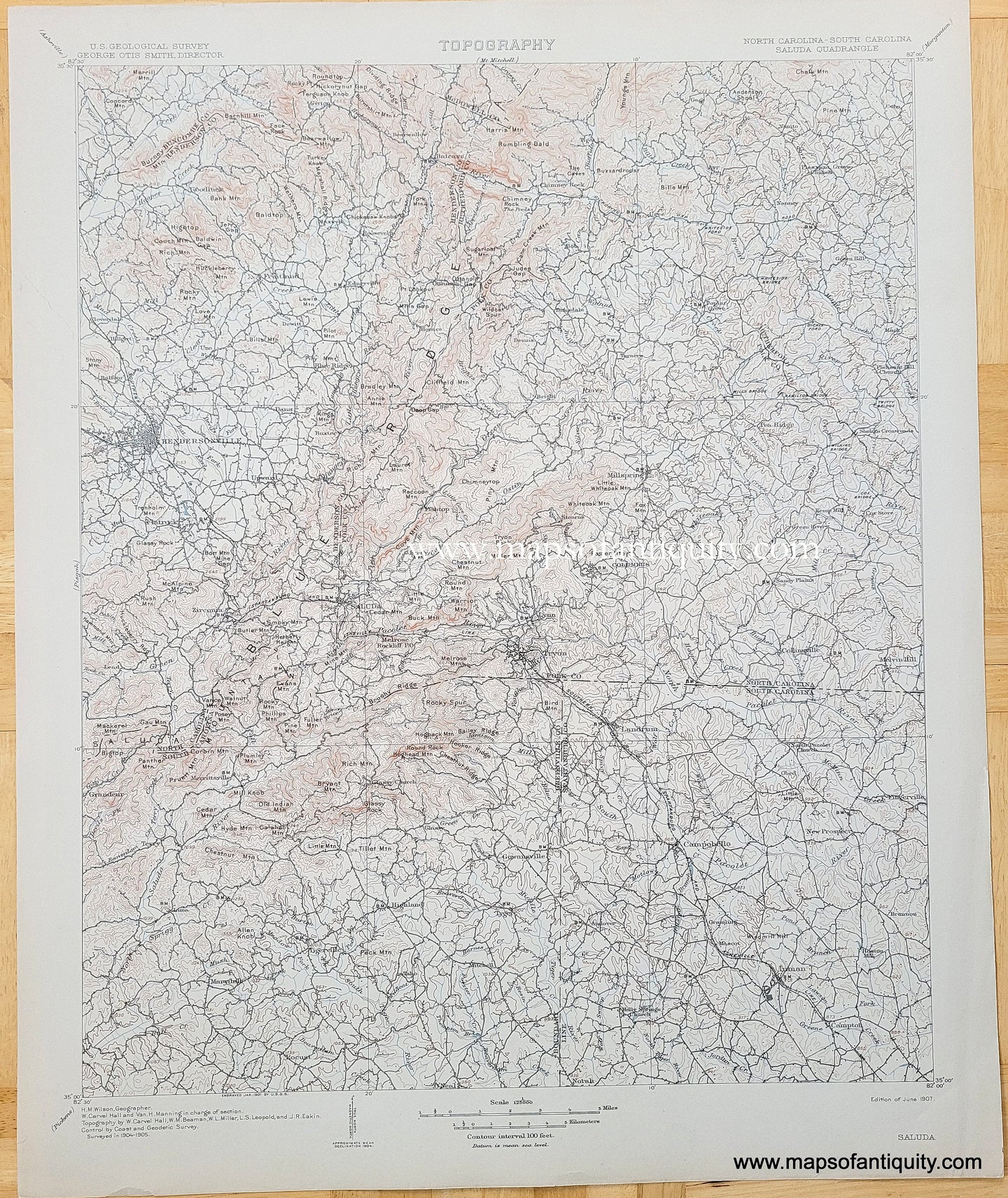 Genuine-Antique-Topographic-Map-North-Carolina-South-Carolina-Saluda-Quadrangle-1907-US-Geological-Survey-Maps-Of-Antiquity