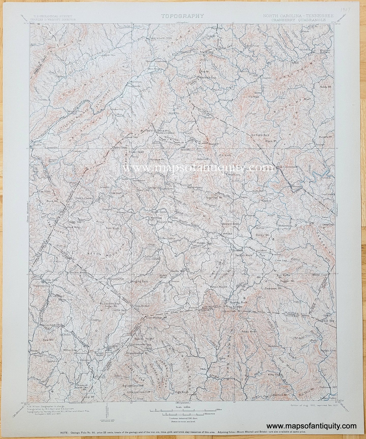 Genuine-Antique-Topographic-Map-North-Carolina-Tennessee-Cranberry-Quadrangle-909-US-Geological-Survey-Maps-Of-Antiquity