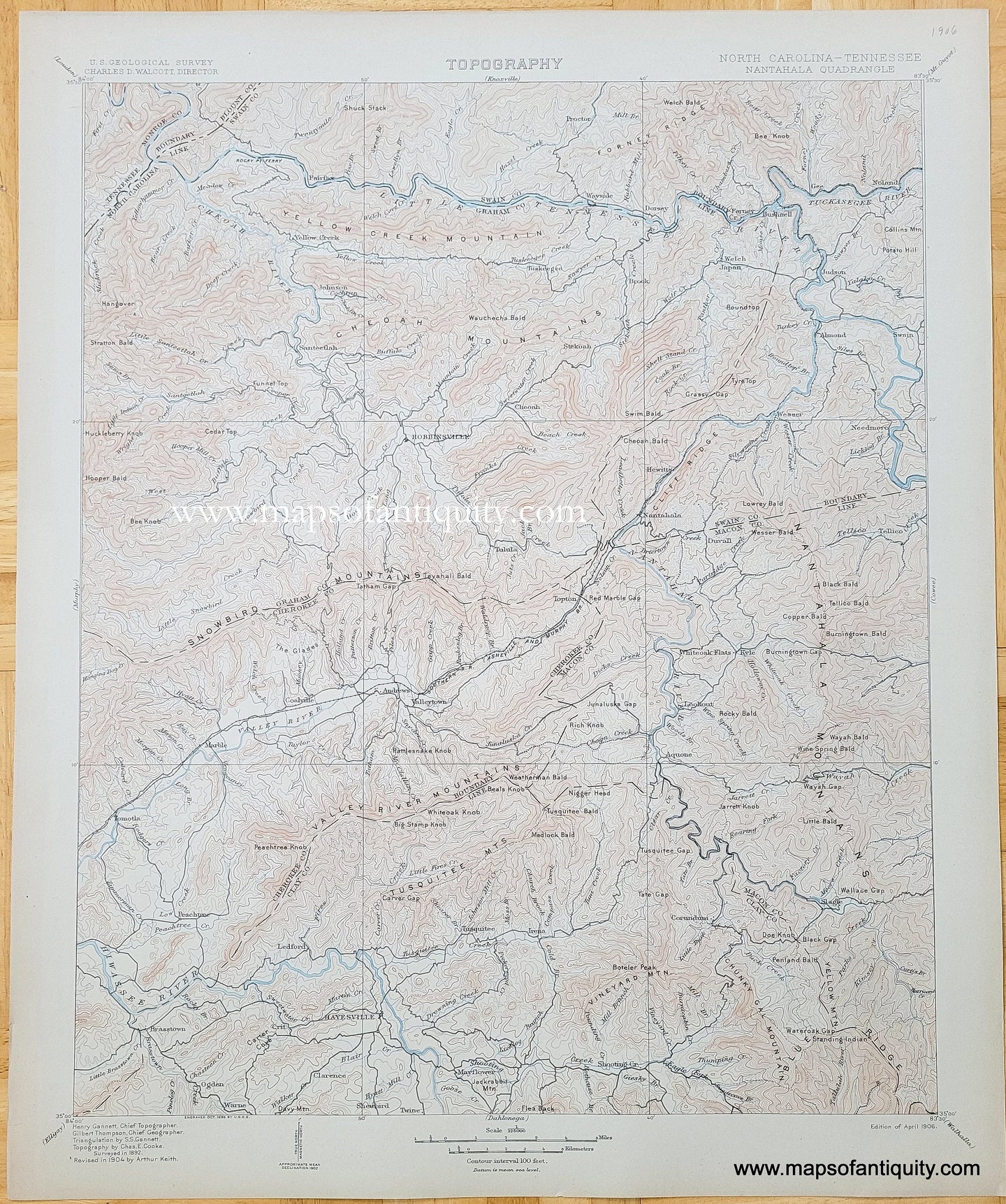 Genuine-Antique-Topographic-Map-North-Carolina-Tennessee-Nantahala-Quadrangle-1906-US-Geological-Survey-Maps-Of-Antiquity