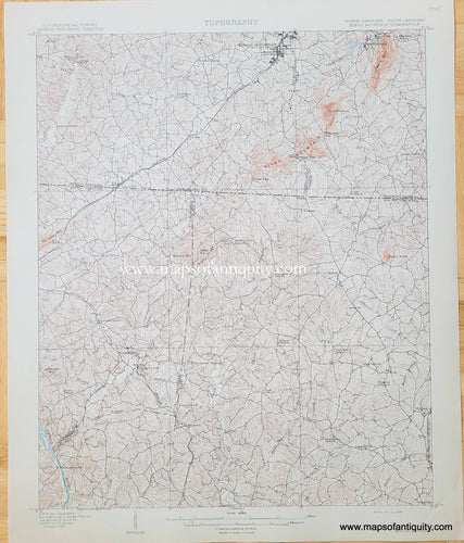 Genuine-Antique-Topographic-Map-North-Carolina-South-Carolina-Kings-Mountain-Quadrangle-1908-US-Geological-Survey-Maps-Of-Antiquity