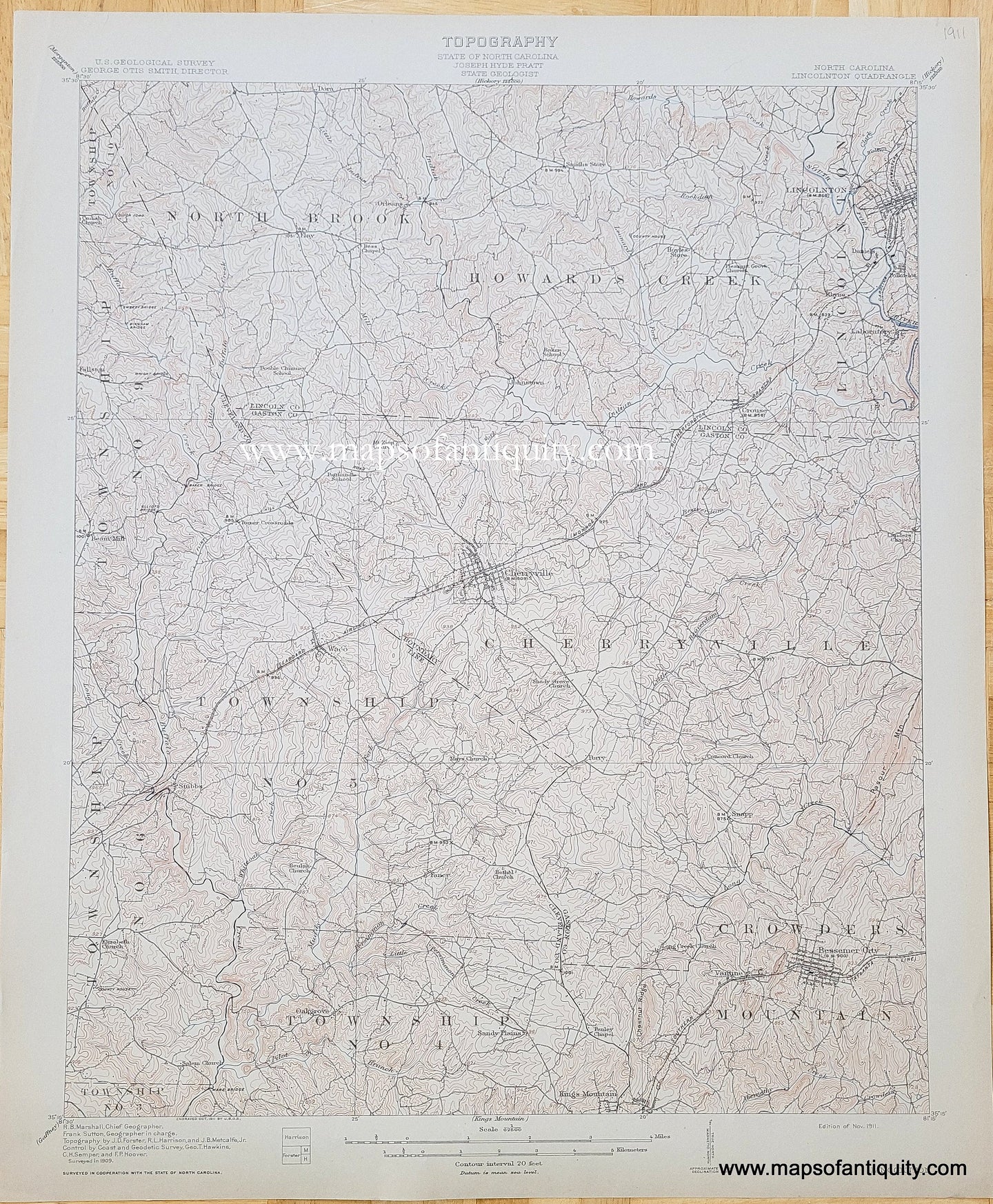 Genuine-Antique-Topographic-Map-North-Carolina-Lincolnton-Quadrangle-1911-US-Geological-Survey-Maps-Of-Antiquity