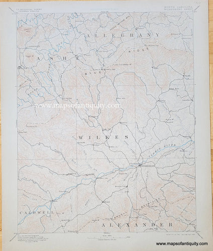 Genuine-Antique-Topographic-Map-North-Carolina-Wilkesboro-Quadrangle-1906-US-Geological-Survey-Maps-Of-Antiquity