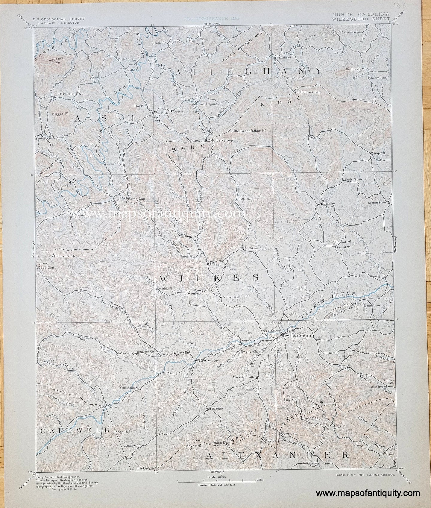 Genuine-Antique-Topographic-Map-North-Carolina-Wilkesboro-Quadrangle-1906-US-Geological-Survey-Maps-Of-Antiquity