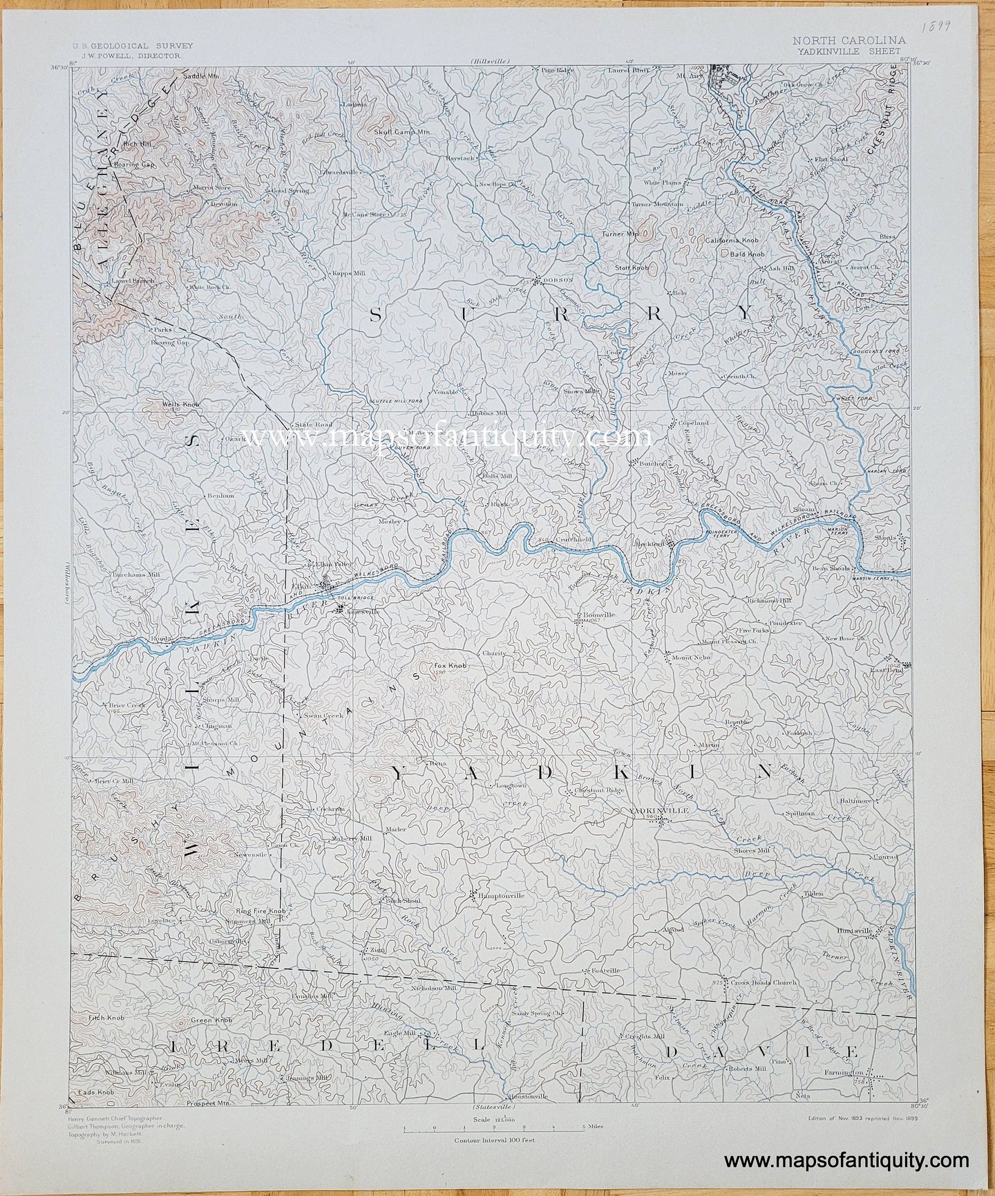 Genuine-Antique-Topographic-Map-North-Carolina-Yadkinville-Quadrangle-1899-US-Geological-Survey-Maps-Of-Antiquity