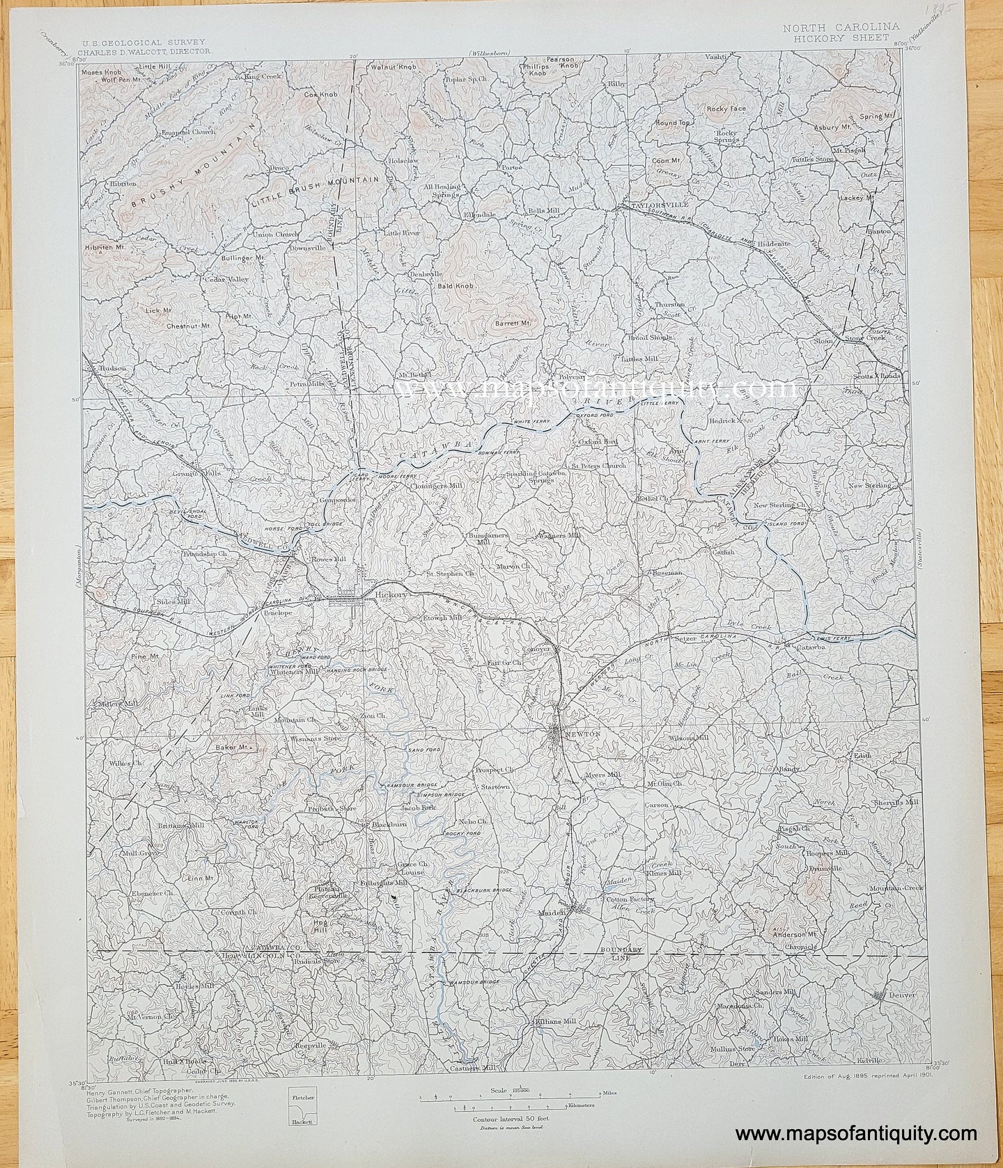 Genuine-Antique-Topographic-Map-North-Carolina-Hickory-Quadrangle-1901-US-Geological-Survey-Maps-Of-Antiquity