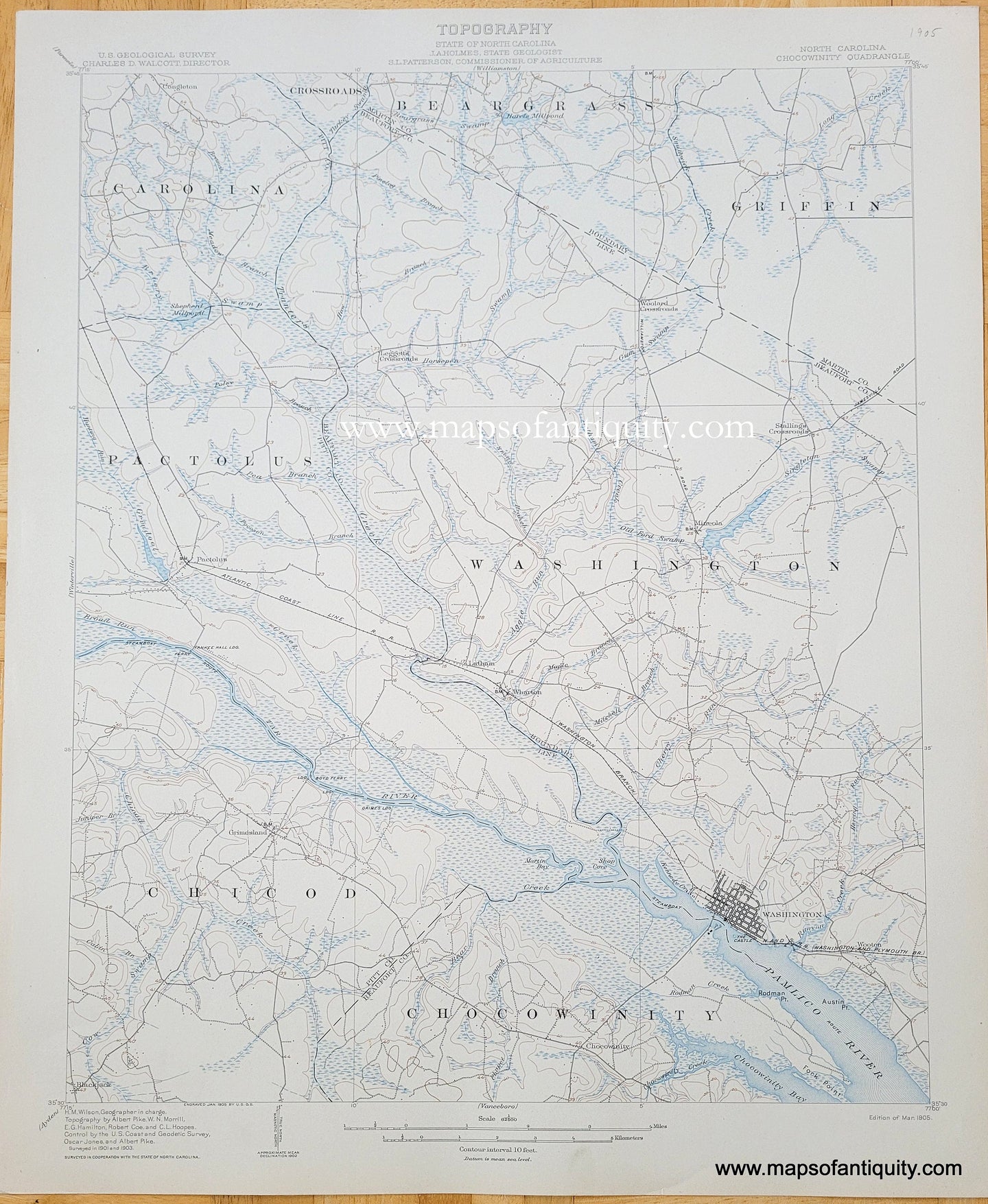 Genuine-Antique-Topographic-Map-North-Carolina-Chocowinity-Quadrangle-1905-US-Geological-Survey-Maps-Of-Antiquity