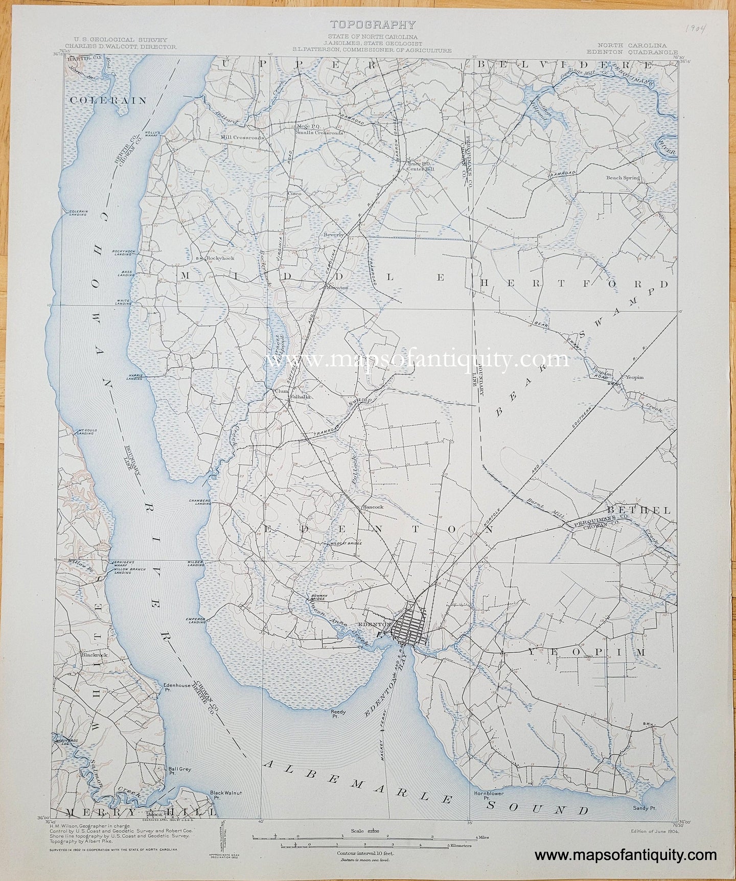 Genuine-Antique-Topographic-Map-North-Carolina-Edenton-Quadrangle-1904-US-Geological-Survey-Maps-Of-Antiquity