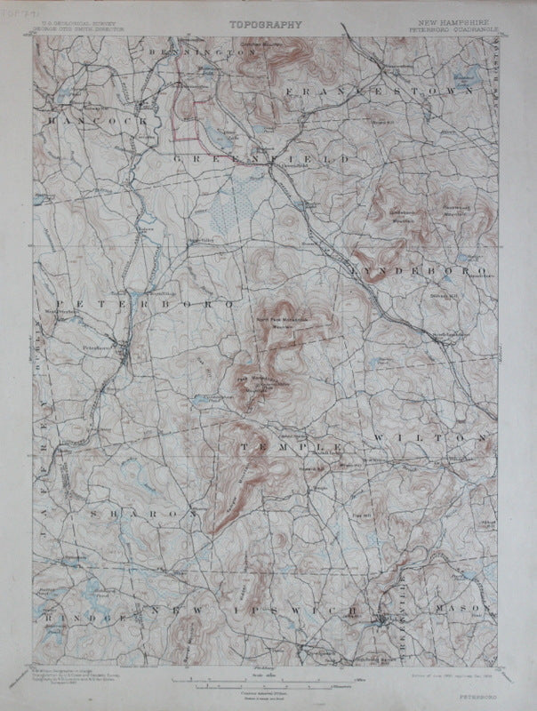Genuine-Antique-Topographic-Map-Peterboro-New-Hampshire--New-Hampshire--1908-U-S-Geological-Survey--Maps-Of-Antiquity