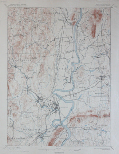 Genuine-Antique-Topographic-Map-Northampton-Massachusetts--Massachusetts--1909-U-S-Geological-Survey--Maps-Of-Antiquity