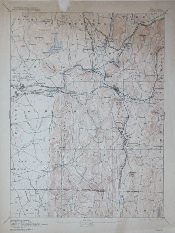 Genuine-Antique-Topographic-Map-Palmer-Massachusetts-Connecticut--Massachusetts-Connecticut--1907-U-S-Geological-Survey--Maps-Of-Antiquity