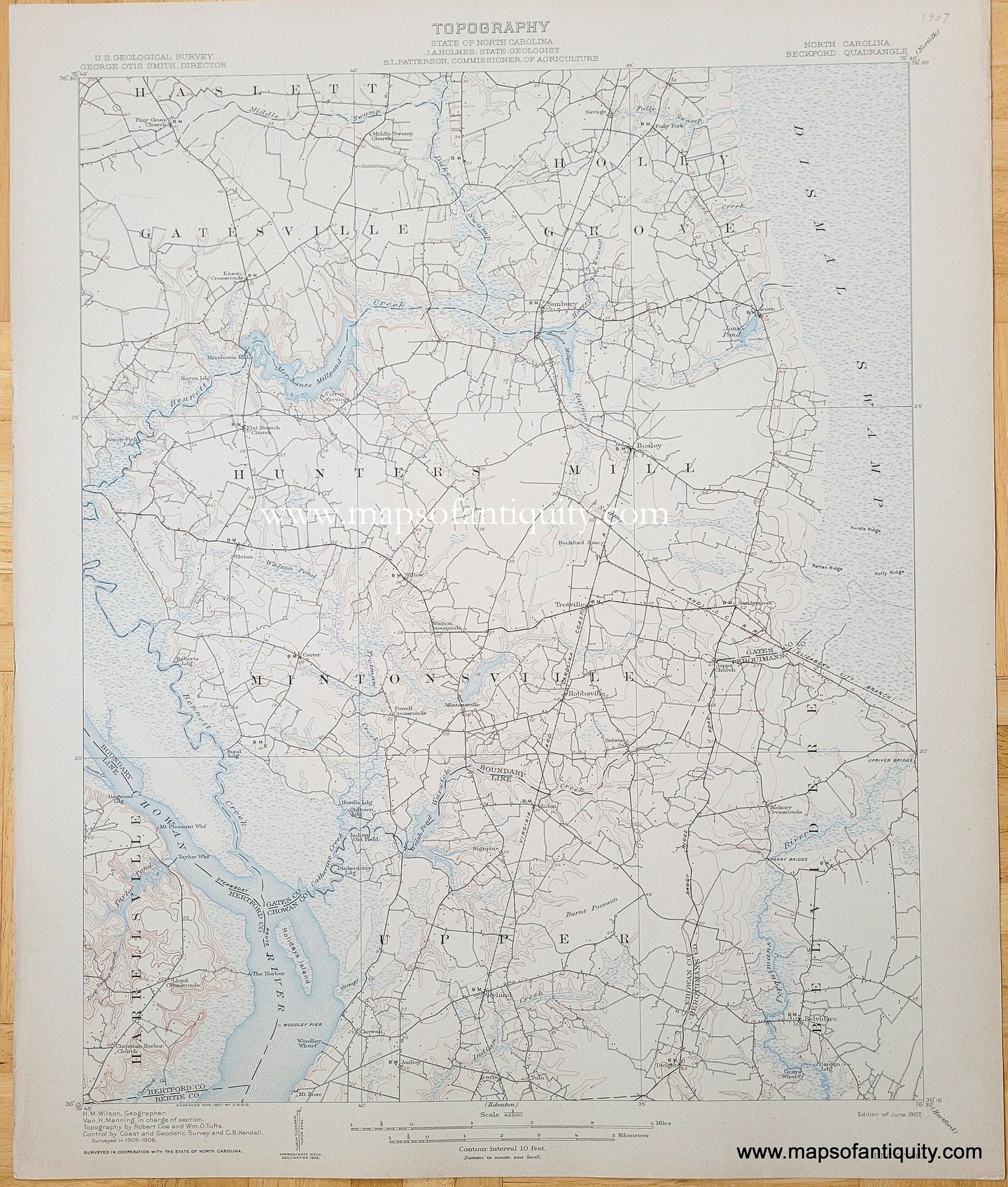 Genuine-Antique-Topographic-Map-North-Carolina-Beckford-Quadrangle-1907-US-Geological-Survey-Maps-Of-Antiquity