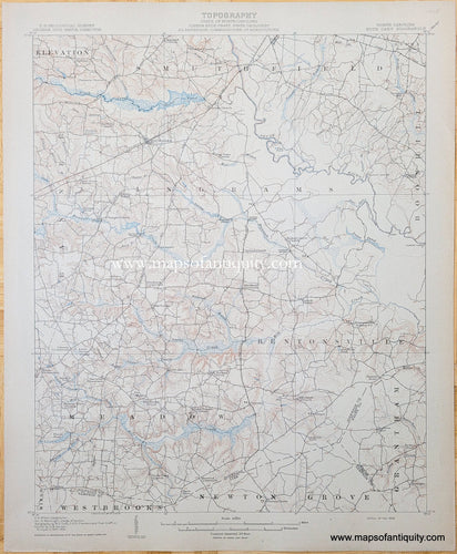 Genuine-Antique-Topographic-Map-North-Carolina-Four-Oaks-Quadrangle-1908-US-Geological-Survey-Maps-Of-Antiquity