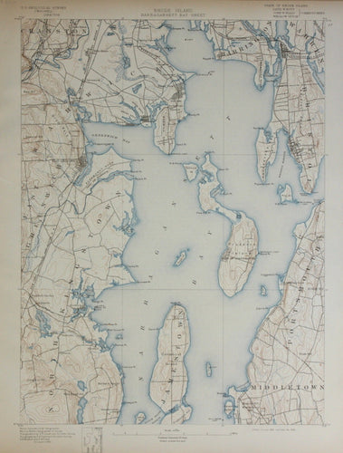 Genuine-Antique-Topographic-Map-Narragansett-Bay-Rhode-Island--Rhode-Island--1898-U-S-Geological-Survey--Maps-Of-Antiquity