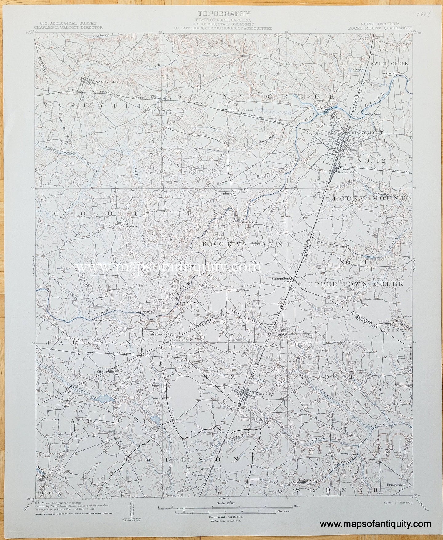 Genuine-Antique-Topographic-Map-North-Carolina-Rocky-Mount-Quadrangle-1904-US-Geological-Survey-Maps-Of-Antiquity