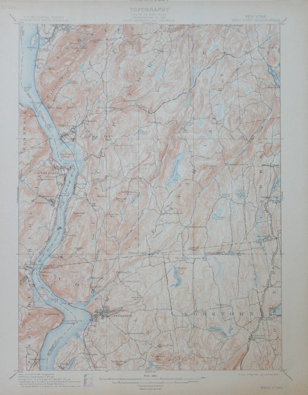 Genuine-Antique-Topographic-Map-West-Point-New-York--New-York---1908-U-S-Geological-Survey--Maps-Of-Antiquity