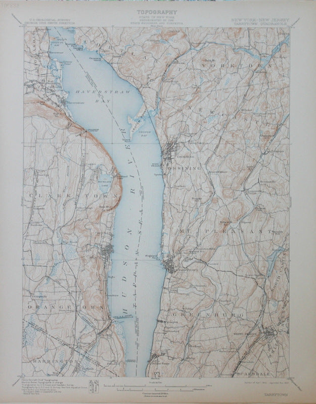 Genuine-Antique-Topographic-Map-Tarrytown-New-York-New-Jersey--New-York-New-Jersey--1907-U-S-Geological-Survey--Maps-Of-Antiquity