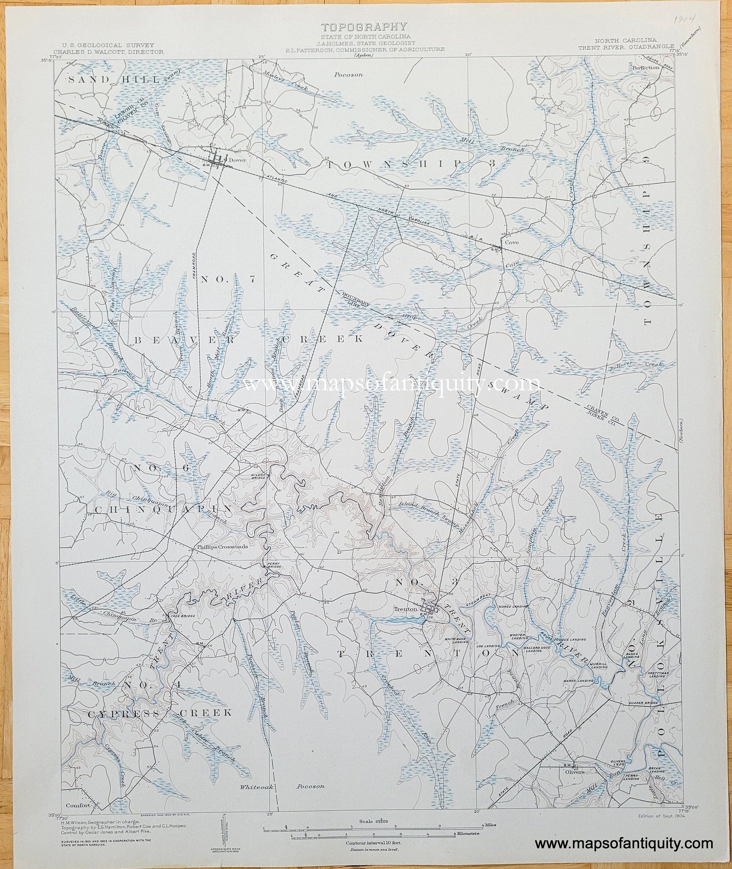 Genuine-Antique-Topographic-Map-North-Carolina-Trent-River-Quadrangle-1904-US-Geological-Survey-Maps-Of-Antiquity