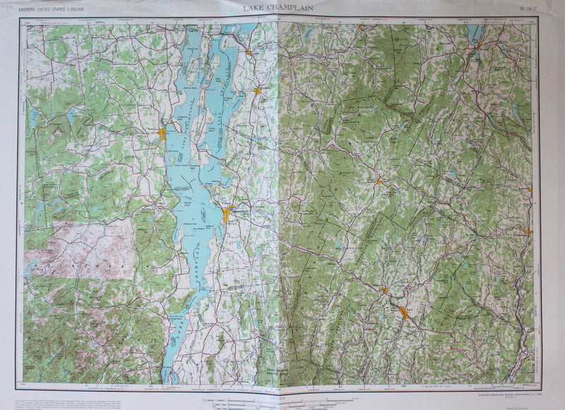 Genuine-Antique-Topographic-Map-Lake-Champlain-New-York-Vermont--New-York-Vermont---1958-U-S-Geological-Survey--Maps-Of-Antiquity