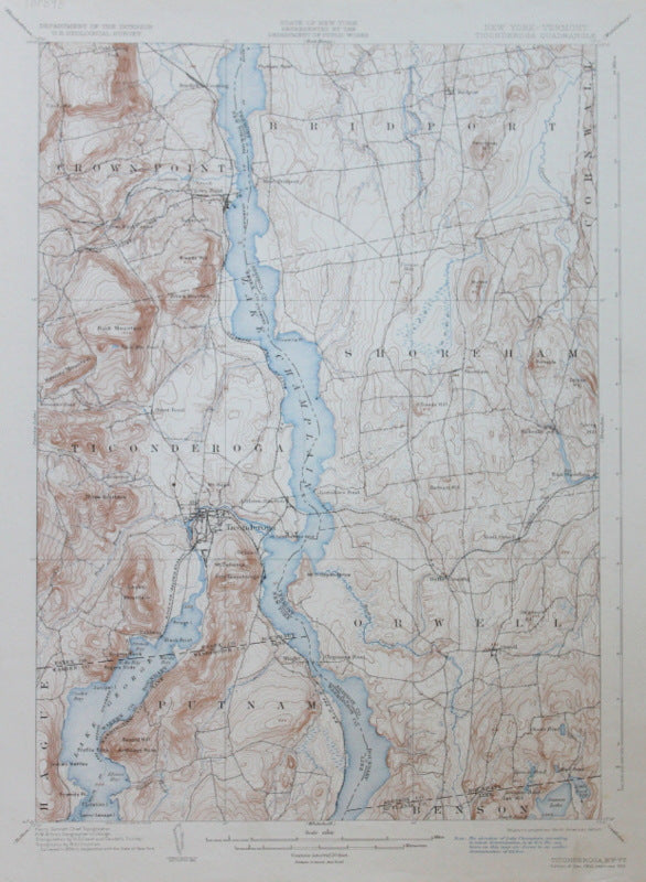 Genuine-Antique-Topographic-Map-Ticonderoga-New-York-Vermont--New-York-Vermont---1933-U-S-Geological-Survey--Maps-Of-Antiquity
