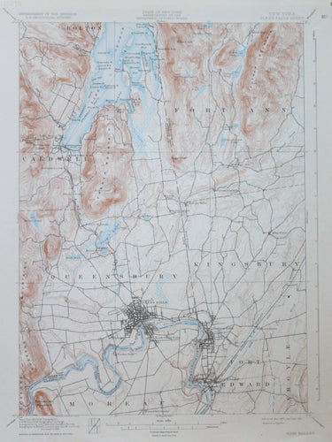 Genuine-Antique-Topographic-Map-Glens-Falls-New-York--New-York--1932-U-S-Geological-Survey--Maps-Of-Antiquity