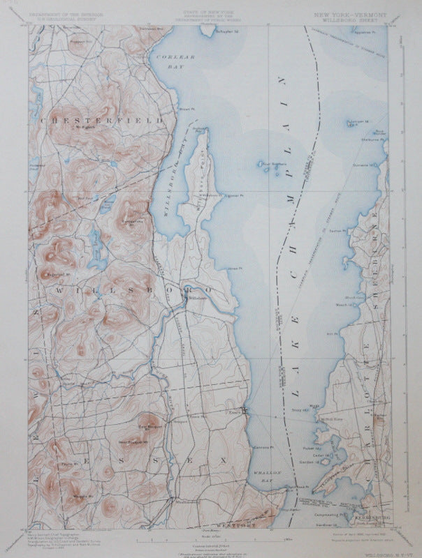 Genuine-Antique-Topographic-Map-Willsboro-New-York-Vermont--New-York-Vermont---1932-U-S-Geological-Survey--Maps-Of-Antiquity