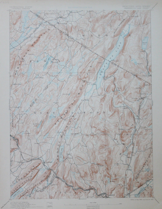Genuine-Antique-Topographic-Map-Greenwood-Lake-New-York-New-Jersey--New-York-New-Jersey---1905-U-S-Geological-Survey--Maps-Of-Antiquity
