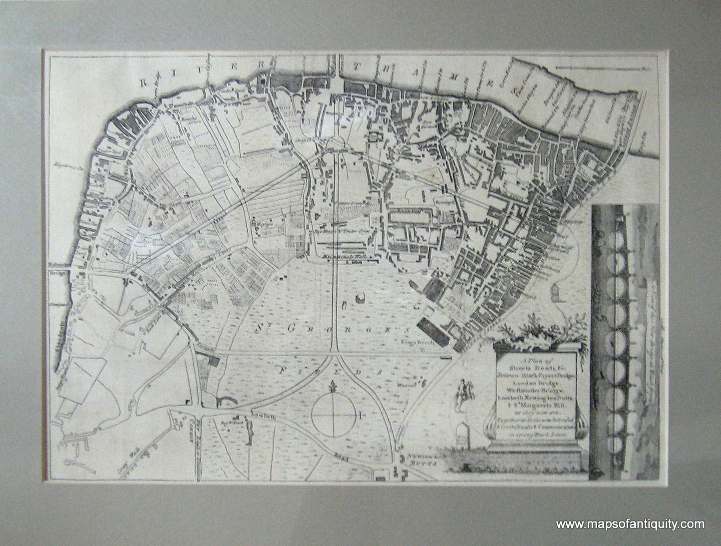 Black-and-White-Antique-Map-A-Plan-of-Streets-Roads-&c.-Between-Black-Fryers-Bridge-London-Bridge-Westminster-Bridge-Lambeth-Newington-Butts-&-St.-Margarets-Hill-as-they-are-now-Together-with-the-new-Intended-Streets-R-**********-Towns-and-Cities-England-1768-London-Magazine-Maps-Of-Antiquity