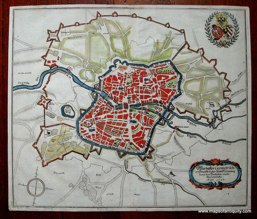 Hand-Colored-Engrave-Antique-Map-Marhafter-Geometrisch-der-Grundtrift-der-Statt-Nurmberg**********-Towns-and-Cities-Germany-1648-Merian-Maps-Of-Antiquity