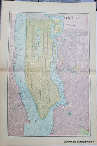 Antique-Printed-Color-City-Plan-Map-of-New-York-and-Vicinity-Verso-1:-Map-of-Brooklyn-Verso-2:-Map-of-Buffalo-Towns-and-Cities-Northeast-1893-Goldthwaite-Maps-Of-Antiquity